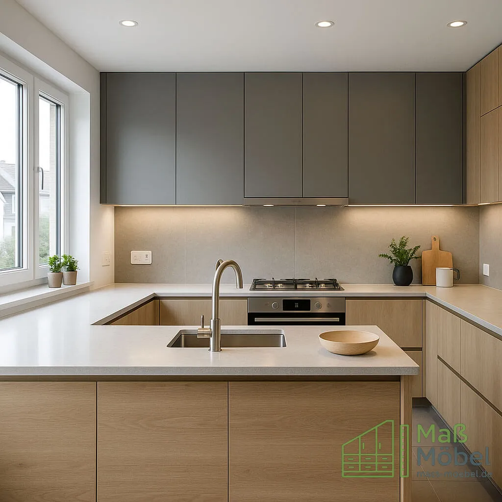 Moderne Einbauküche mit klaren Linien und dunklen Fronten – Schreinerei Reinhardt